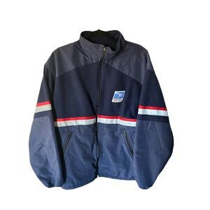USPS Jacket Mens L Reg Blue Union Fleece Lined Postal Service Reflective